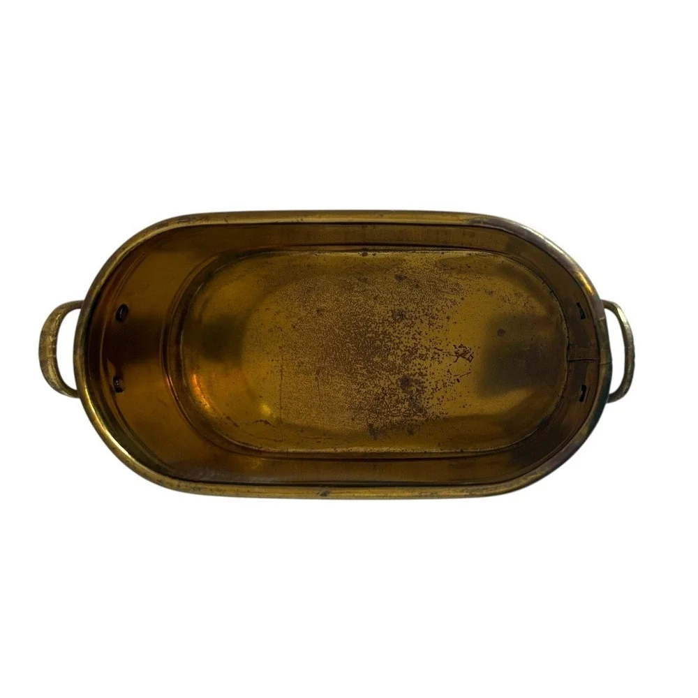 Vintage Brass Oval Planter‎ Tub with Handles Small Gold Cachepot 7 Inch